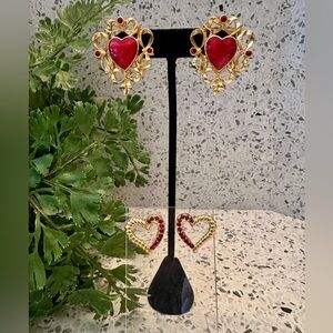 Set of red Heart theme earrings in gold tone